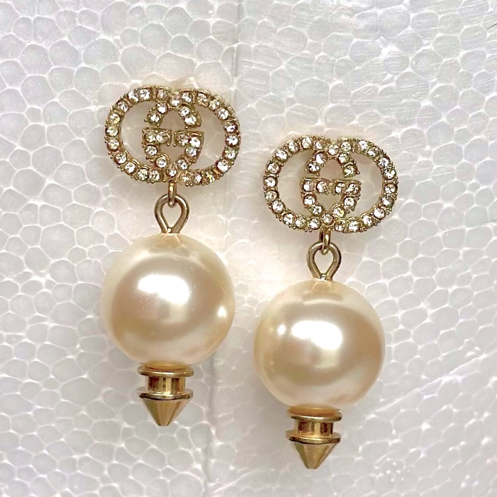 Gucci Interlocking G Earrings with Pearls - gold-white